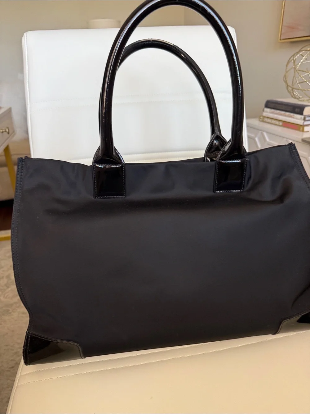 Tory Burch Black Nylon Tote with Patent Trim